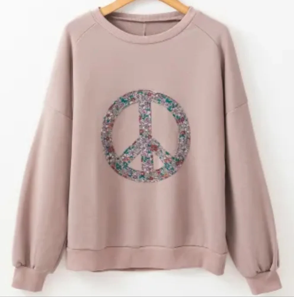 New Women's Pink Peace Sign Sweatshirt - Picture 4 of 15